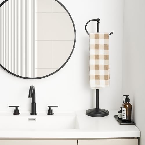 RFOUO Hand Towel Holder Stand, Towel Racks for Bathroom, Matte Black | Stainless Steel, Adjustable 16.5-26 Inch,Heavy base,Space Saving Standing Towel Rack For Bathroom Kitchen Vanity Countertops - color: Matte Black