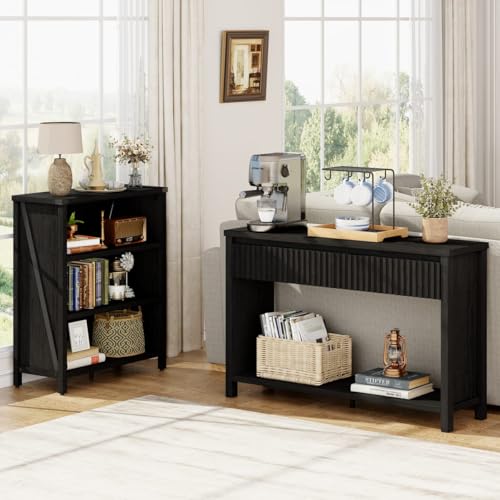 BON AUGURE Wood Console Table for Entryway, 47In Entryway Table with Storage, Narrow Sofa Tables with Drawers, Modern Black Couch Tables for Living Room, Black Oak - color: Black Oak