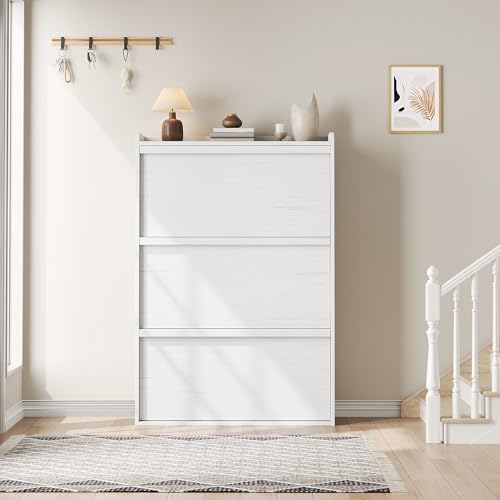 Garvee Shoe Cabinet with 3 Flip Drawers, Hidden Wood Shoe Cabinet,Freestanding Shoe Storage Cabinet with Adjustable Shelf for Entryway Hallwa, Living Room, Living Room, White - color: White
