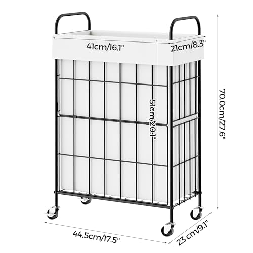 Slim Laundry Hamper, 60L Laundry Basket with Wheels, Clothes hamper with Removable Liner Bag - color: White, size: 60L-1 Section