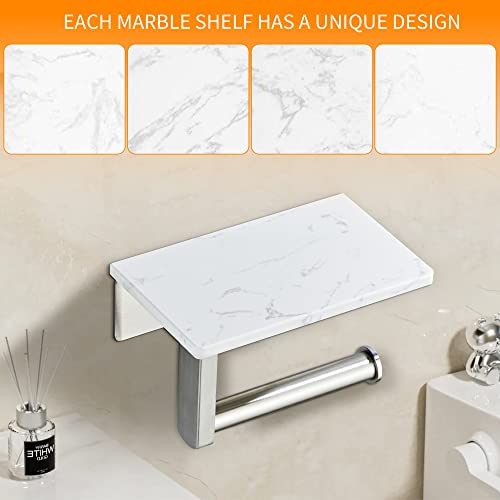 Brushed Nickel Toilet Paper Holder with Shelf, 304 Stainless Steel Screw Wall Mounted, Marble Tissue Roll Holder with Storage - color: Brushed Nickel