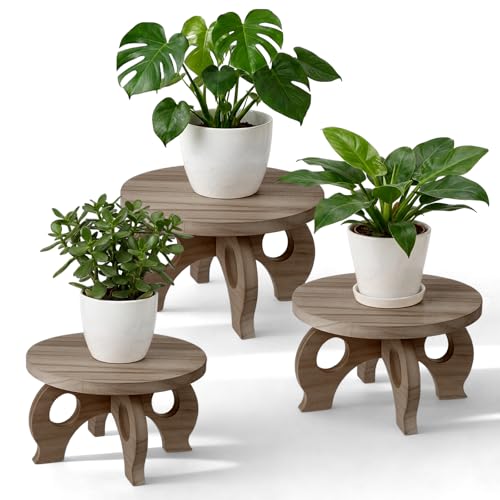3 Pcs Wooden Plant Stand Indoor 8/9/11",Walnut Color,Low - color: Walnut Color