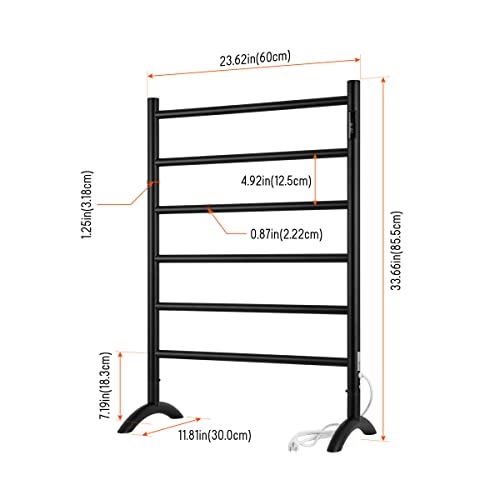 Freestanding Towel Warmer 6 Bars Plug-in Option 3 Working Modes Black Stainless Steel 24" W 34" H - color: Matte Black