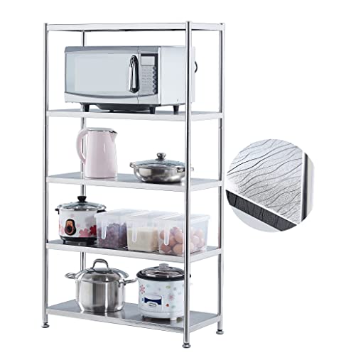susunnus Stainless Steel Shelves 23.6in-5 Tier, Stainless Steel Shelf Organizer, Kitchen Storage Shelves,Artistic Texture, Pragmatic & Sturdy & Waterproof - size: 23.6in*13.8in-5T