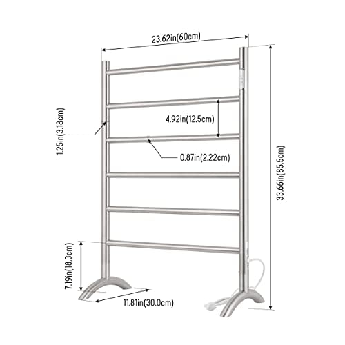 Freestanding Towel Warmer 6 Bars Plug-in Option 3 Working Modes Brushed Stainless Steel 24” W 34” H | 6 Bars, Stainless Steel,Plug-in Option, 3 Working Modes, 24" W 34" H, Freestanding & movable - color: Brushed