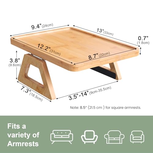 Couch Arm Tray,Bamboo Folding Sofa Tray,Sofa Armrest Trays Clip-On Couch Desk for Drinks,Snacks,Phone,Remote Control(Natural) - color: Natural, style: 13.0" x 9.4"