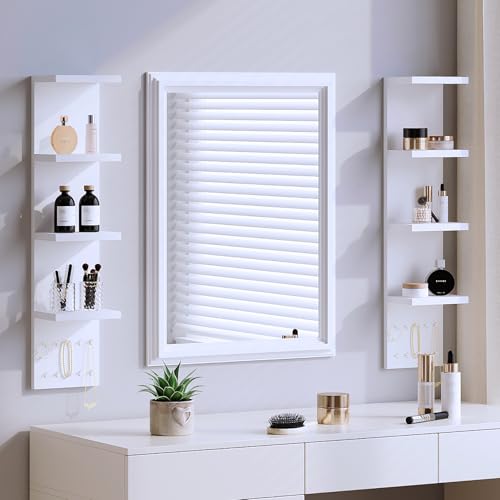 LitaEther 4 Tier White Lack Shelf Vanity Wall Shelf with 10 Crystal Hooks - Multi-Functional Storage for Makeup, Jewelry, Plants, Awards & Display (L7.1 x W5.5 x H30.7) (2)