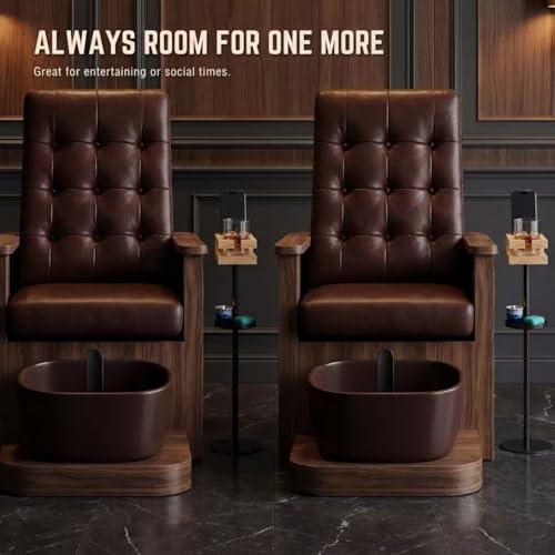 Drink Table for Small Spaces - Slim Pedestal Side Table with Real Wood Top & Stable Base for Coffee & Cocktails - Ideal for Tight Living Room & Bedroom Spaces (Walnut) - color: Natural