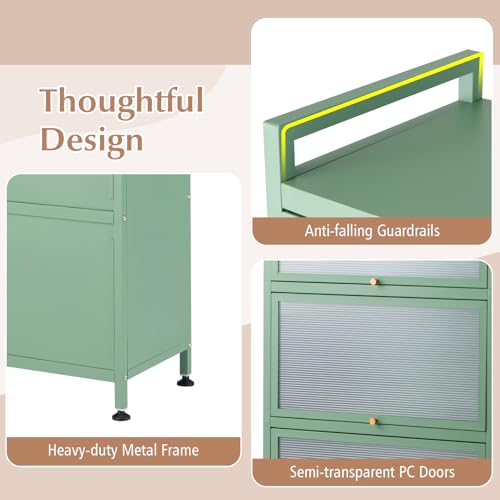 LDAILY 5-Tier Kitchen Storage Cabinet, Mobile Microwave Stand with Metal Frame, Double Anti-toppling Device, 4 Rolling Casters, Freestanding Bakers Rack for Kitchen, Dining Room, Living Room (Green) - color: Green