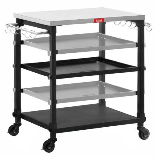 Feasto 3-Tier Outdoor Grill Cart, 26.6" x 16.1" Rolling Pizza Oven Table | Compact Stainless Top for Pizza Ovens & Griddles, Outdoor Bar Cart with S-Hooks for Patio Parties, Deck Dining & Camping - size: Compact