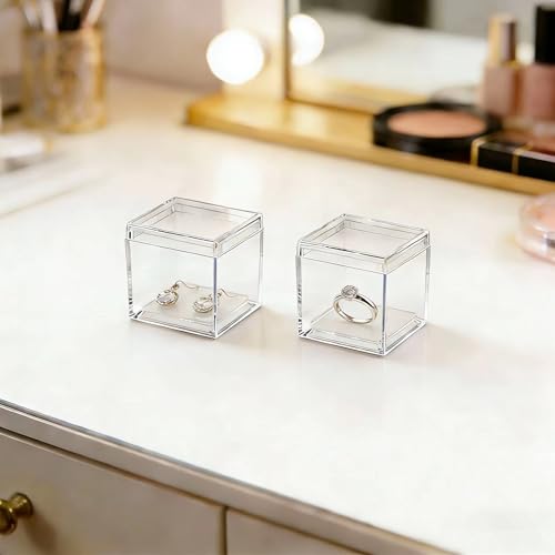KissYou Small Acrylic Box with Lid Clear Candy Boxes Acrylic Square Cube 4 Pieces Display Case Transparent Jewelry Storage Box Party Decorative Boxes - size: 1.3 x 1.3 x 1.3 Inch