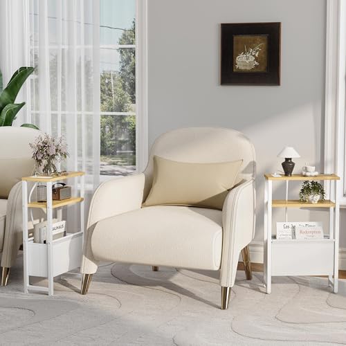 Narrow Side Table with Charging Station Slim End Table Sofa with Magazine Rack, Bedside Table for Small Spaces, 3 Tier Nightstand for Living Room Couch, Bedroom Natural LET503YE - color: Natural, style: With Charging Station