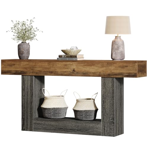 Tribesigns 63-Inch Long Console Table, 2-Tier Entryway Table Sofa Table with Storage, Farmhouse Wood Behind Couch Tables for Living Room, Hallway, Rustic Brown & Gray - color: Rustic Brown & Gray
