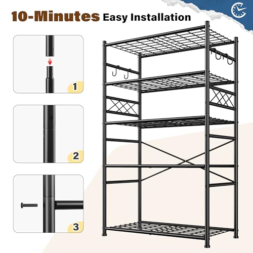 DurayLoly Storage Shelves 5-Tier Large Capacity Wire Shelving with Hooks, Heavy Duty Garage Shelving Unit with Leveling Feet, Stable Metal Shelf for Pantry, Kitchen and Closet, 72" H x 36" W x 12" D - size: 36" W x 12" D x 72" H (5T)