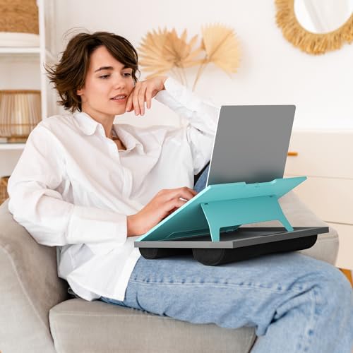 HUANUO Adjustable Lap Desk - with 8 Adjustable Angles & Dual Cushions Laptop Stand for Car Laptop Desk, Work Table, Lap Writing Board & Drawing Desk on Sofa or Bed, HNLD2TB - color: Turquoise
