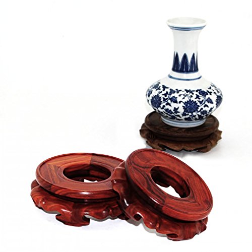 GOLDY&WENDY Oriental Asian Solid Wooden Vase Stand Crystal Ball Display Stand for Collectibles and Plants - size: 7.9"Inside Diameter