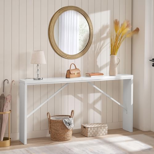 MAHANCRIS Console Table, 62.2" Long Sofa Table Behind Couch, Narrow Entryway Table, Farmhouse Dining Table with Angled Metal Frame, Industrial Console Table for Entryway, White CTWT15801 - color: White, size: 62.2"L x 9.1"W x 31.5"H