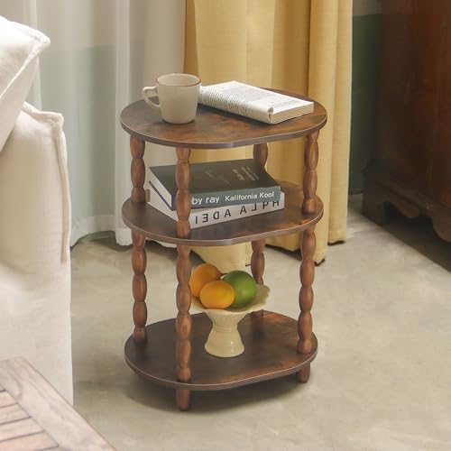 MaxSmeo Side Table, 3-Tier Small End Table, Modern Oval Night Stand Accent Table for Living Room, Bedroom, Rustic Brown - color: Rustic Brown