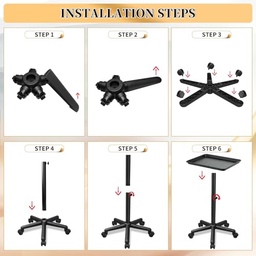Salon Tray on Wheels, Black Salon Tray Cart with Adjustable Height, Tattoo Rolling Tray, Metal Service Instrument Storage Tray for Salon&Home Use - color: Black