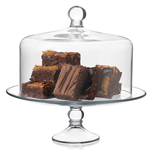 Libbey Selene Glass Cake Stand with Dome Lid, Elegant Curved Footed, Covered Cake Stand, Versatile Serving Dish for Variety of Desserts and More | Curved Pedestal Showcases Pastries, Cupcakes, Pies, Clear Cover Keeps Sweets Fresh for Parties and Tidy Serv