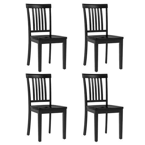 COLAMY Wooden Dining Chairs Set of 4, Farmhouse Dining Room Chairs, Windsor Spindle High Back Side Chairs, Armless Rubberwood Kitchen Table Chairs, Black - color: Black, size: Set of 4