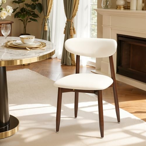 CHUN YI Dining Chairs Set of 6, Upholstered Solid Wood Dining Room Chairs, Mid Century Modern Fabric Kitchen Side Chairs with Ergonomic Curved Back, Beige - color: Beige, size: Set of 6