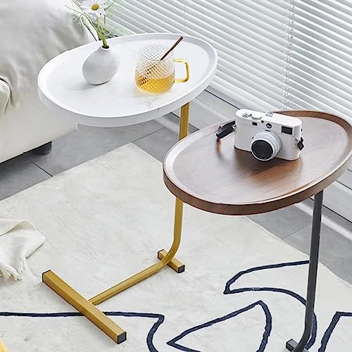 C-Shaped Side & End Table for Small Spaces and Living Room, Modern Nightstand Suit for Sofa Couch and Bed, Brown Oval top with Black Metal Frame 2PCS, 17.72" D x 11.8" W x 23.62" H - color: Brown