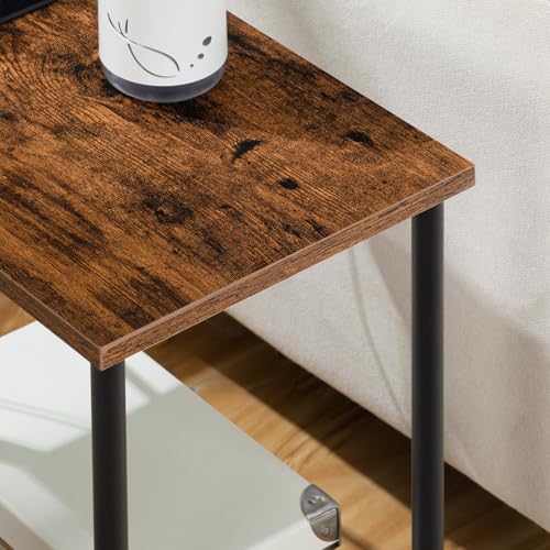 HOOBRO Side Table with Charging Station, Set of 2 End Tables with USB Port and Outlets, Nightstand with 2-Layer Storage Shelves for Small Spaces, Living Room, Bedroom, Rustic Brown BF09UBZP201 - color: Rustic Brown + Black