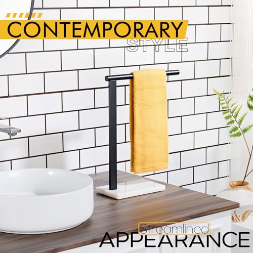 KOKOSIRI Hand Towel Rack Stand Towel Holder with Steady Marble Base for Bathroom Vanity Countertop, Matte Black Stainless Steel 15.7'' Height THS0006-BK - color: Matte Black, size: 1-Bar