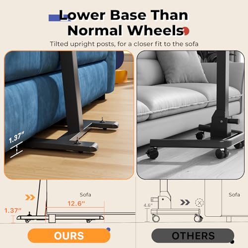 JOY worker Low Height 90° Foldable Standing Desk, Small Mobile Laptop Desk | Height Adjustable TV Tray Table, 21.65" Black MDF Tilt Board, Rolling Desk with Low Base & Hidden Casters, Couch Bed Home Use - color: Black