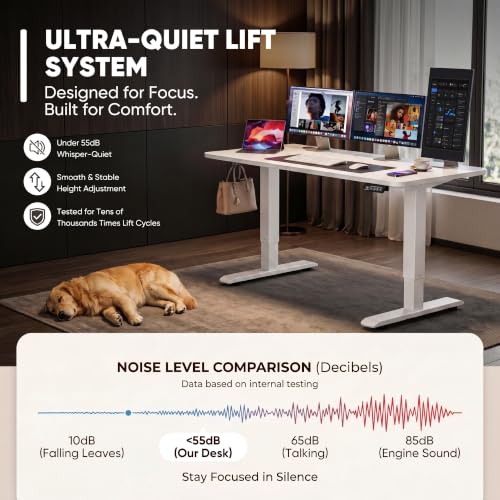 Furmax 48 Inches Electric Height Adjustable Standing Desk Home Office Desk | Large Sit Stand Up Computer Desk Memory Preset with T-Shaped Metal Bracket, White - color: White, size: 48 Inch