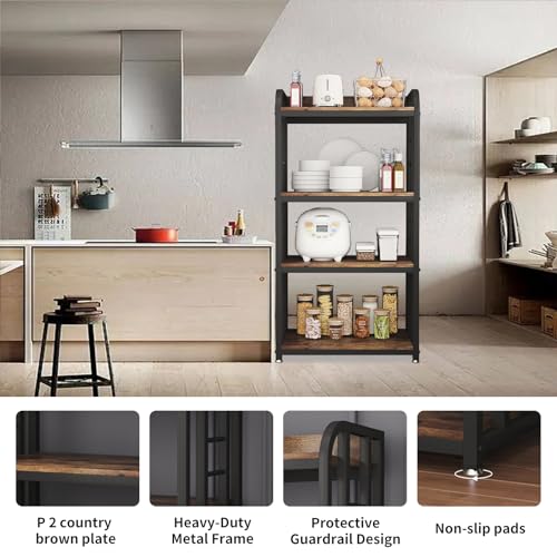 Microwave Oven Stand with Storage 4 Tiers, Free Standing Microwave Oven Stand Coffee Bar Adjustable Kitchen Shelves Kitchen Storage Shelf Rack Bakers Racks for Kitchens(Brown) - color: Brown