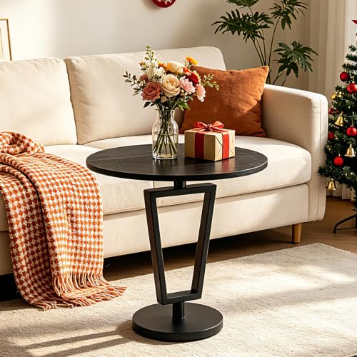 Modern Black Round Side Table 17" x 19" Heavy Duty Metal Pedestal Base Accent Table for Small Spaces End Table for Living Room, Bedroom, Beside Sofa or Couch – Easy Assembly - color: Black-t