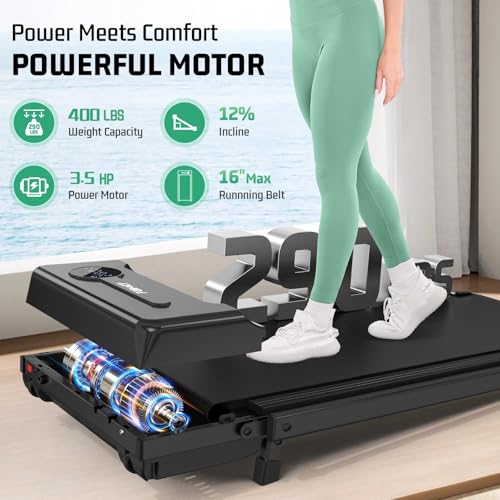 FUNMILY Upgrade Walking Pad Folding Treadmill with 12%/15% Incline & Handle Bar, 3.5HP Foldable Under Desk Compact Treadmills for Home/Office/Gym, 400+lb Capacity, Shock Absorption - color: Gloss Black