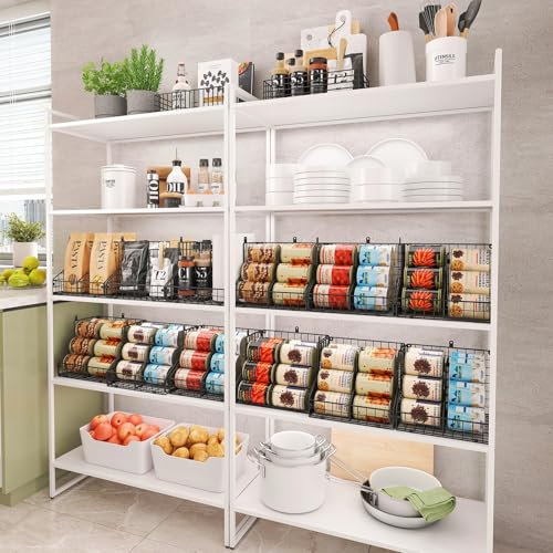 JKsmart 4 Pack Stackable Can Organizer for Pantry with Adjustable Dividers, Soda Can Organizer, Can Storage Dispenser Holds up to 56 Cans, Metal Wire Baskets Can Holder for Kitchen Cabinet Pantry - size: S-(4 pack)