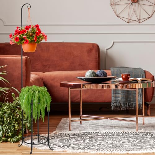 CroBlissful 2 Tier 61" Hanging Plant Stand indoor outdoor Iron Planter Shelves Garden Plant Hanger Stands Black Metal Plant Shelves for Garden Patio Bedroom Living Room Balcony Office
