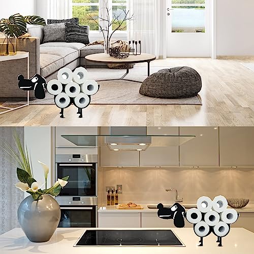 Dog Decorative Toilet Paper Holder Shelf, Cute Funny Tissue Iron Storage Stand Rack Iron Roll Paper Storage Bathroom Kitchen Accessories (Black Dog)