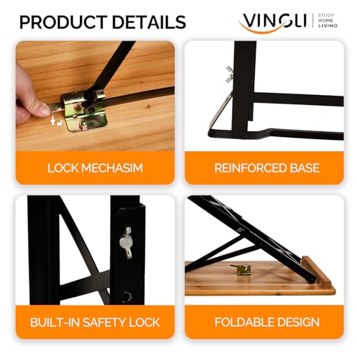 VINGLI 67 Inch Wooden Folding Picnic Table, Picnic Beer Table with Umbrella Hole, Adjustable Heights (29.5" Sitting & 41.5" Standing) – Perfect for Picnics, BBQs, Parties, Bars, and Camping