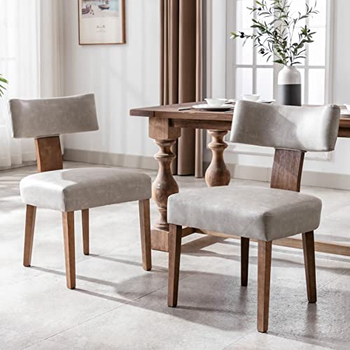 RIVOVA Mid Century Modern Dining Chairs Set of 4 PU Leather Upholstered Side Chairs, Modern Kitchen Armless Parson Chairs Solid Wood Dining Chairs, Grey - color: Grey Curved