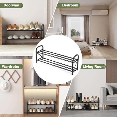 2-Tier Shoe Rack for Closet, 16"-32" Expandable Shoe Rack, Adjustable for Entryway Closet Doorway Sturdy Metal, Black - color: 2 Layers and 6 Tubes