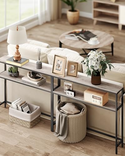 VASAGLE Console Table, 2-Tier Narrow Sofa Table with 2 Shelves, 7.9 x 39.4 x 31.5 Inches, for Living Room, Hallway, Entryway, Heather Greige and Ink Black ULNT131K02V1 - color: Heather Greige + Ink Black, size: 39.4"W - Without Power Outlet