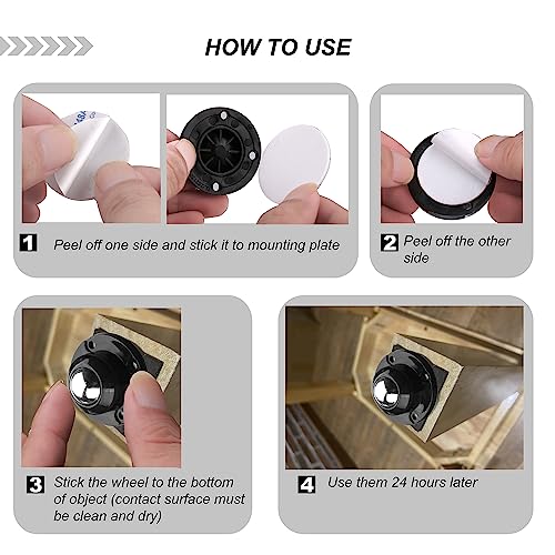 PlusRoc 12 Pack Self Adhesive Caster Wheels 1 Inch for Furniture Mop Bucket, Load Capacity 28LBS Per Wheel, Low Profile Swivel Wheels for Small Appliance Storage Bins - style: Steel Ball