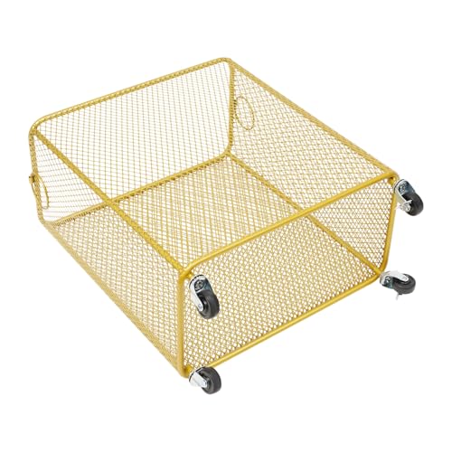 Metal Laundry Basket Cart, Rolling Laundry Hamper with Wheels, Freestanding Square Mobile Storage Cart, Raised Bottom, Round Handles, Hollow Mesh (Gold, 16.9x9x17.7in) - color: Gold, size: 16.9x9x17.7in
