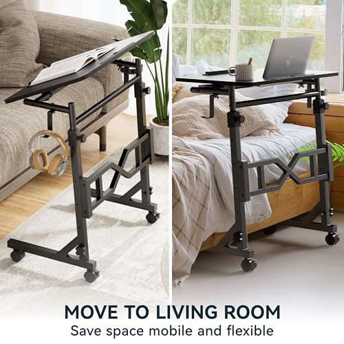 Oransail Small Standing Desk with Wheels, 29.5-45.3 Inch Adjustable Height, Portable Treadmill Desk, Rolling Computer Table for Walking Pad with a Cup Holder and a Hook - color: Black