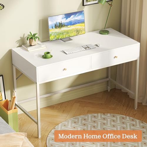 SUPERJARE Vanity Desk with Drawers, 47 inch Computer Desk, Modern Simple Home Office Desks, Makeup Dressing Table for Bedroom - White, 7997W - color: White, size: 47 inch