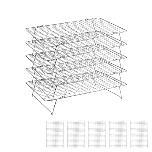 Cooling Rack 16"x10", 5-Tier Stackable & Collapsible Cooling Racks | Cooling Racks for Cooking and Baking, Roasting, Grilling, Oven & Dishwasher Safe (Silver, 5-Tier) - color: Silver, size: 5-Tier