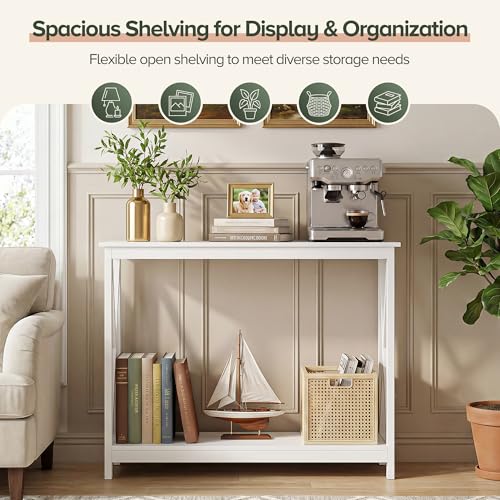 ZENY Console Table, Entryway Table, Narrow Sofa Table with 2-Tier Shelves, Entrance Table for Living Room, Entryway, Hallway, Foyer (White, 11.8" D x 39.4" W x 31.6" H) - color: White, size: 39.4"W
