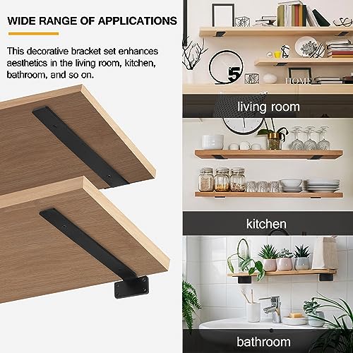 HITOMEN Heavy Duty Floating Shelf Brackets, 12-Inch (1/5'' Thick) Hidden Shelves Hardware, Iron L Brackets, Rustic Industrial Black Metal Wall Shelving Supports, 8 Pack - size: 12 Inch, style: 8 Pack