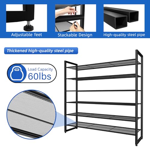 Simple Trending 12 Tier Shoe Rack Holds 60 Pairs, Sturdy Tall Shoe Organizer, Heavy Duty Large Metal Stackable Shoe Shelf for Entryway, Closet, Bedroom, Black - size: 12 Tiers