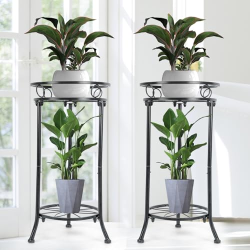 2 Pack Tall Plant Stand Indoor Outdoor, 20.3" 2 Tier Metal Plant Stand with Flower Pot Holder, Plant Rack Display Shelf for Home Garden, Patio & Balcony Decor